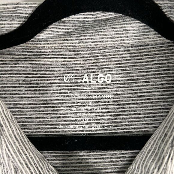 01.algo Performance Polo Men's XXL Grey Striped 1/4 Button Short Sleeve Poly - Picture 4 of 9